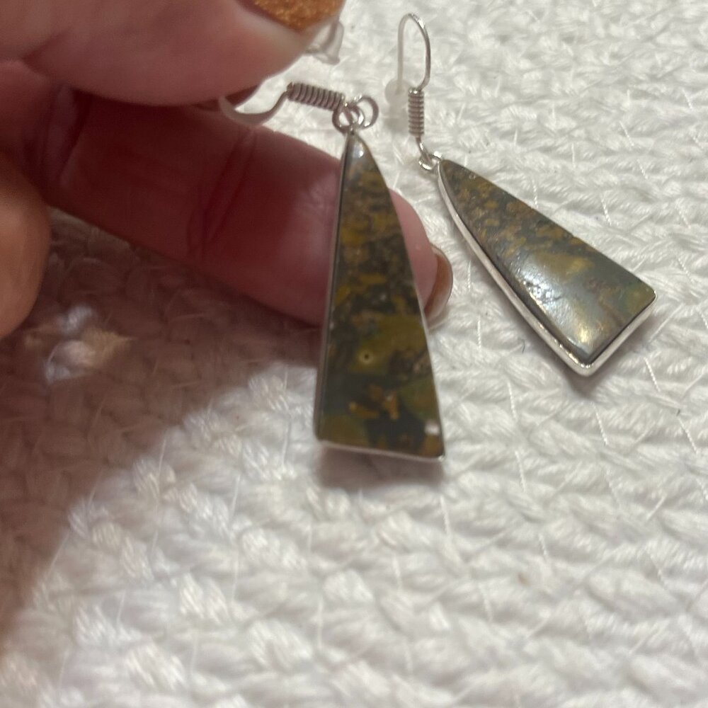 Natural FRUIT JASPER Handmade Sterling 925 Dangle Earrings #762D